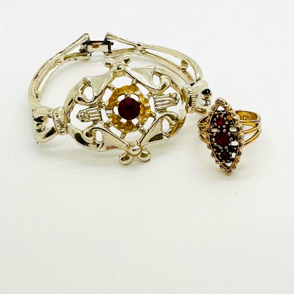 Vintage Red Rhinestone Ring & Bracelet
